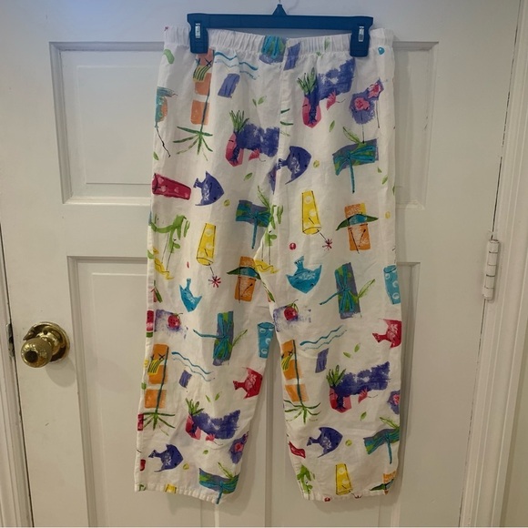 Hot Cotton Marc Ware Linen Cotton Blend Beach Theme Wide Leg Pull On Pants L - Picture 4 of 10